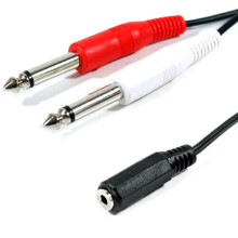 0.5m 3.5mm Stereo Socket to 2x 6.35mm 1/4" Mono Plug Cable Lead Dual Twin Jack AUX