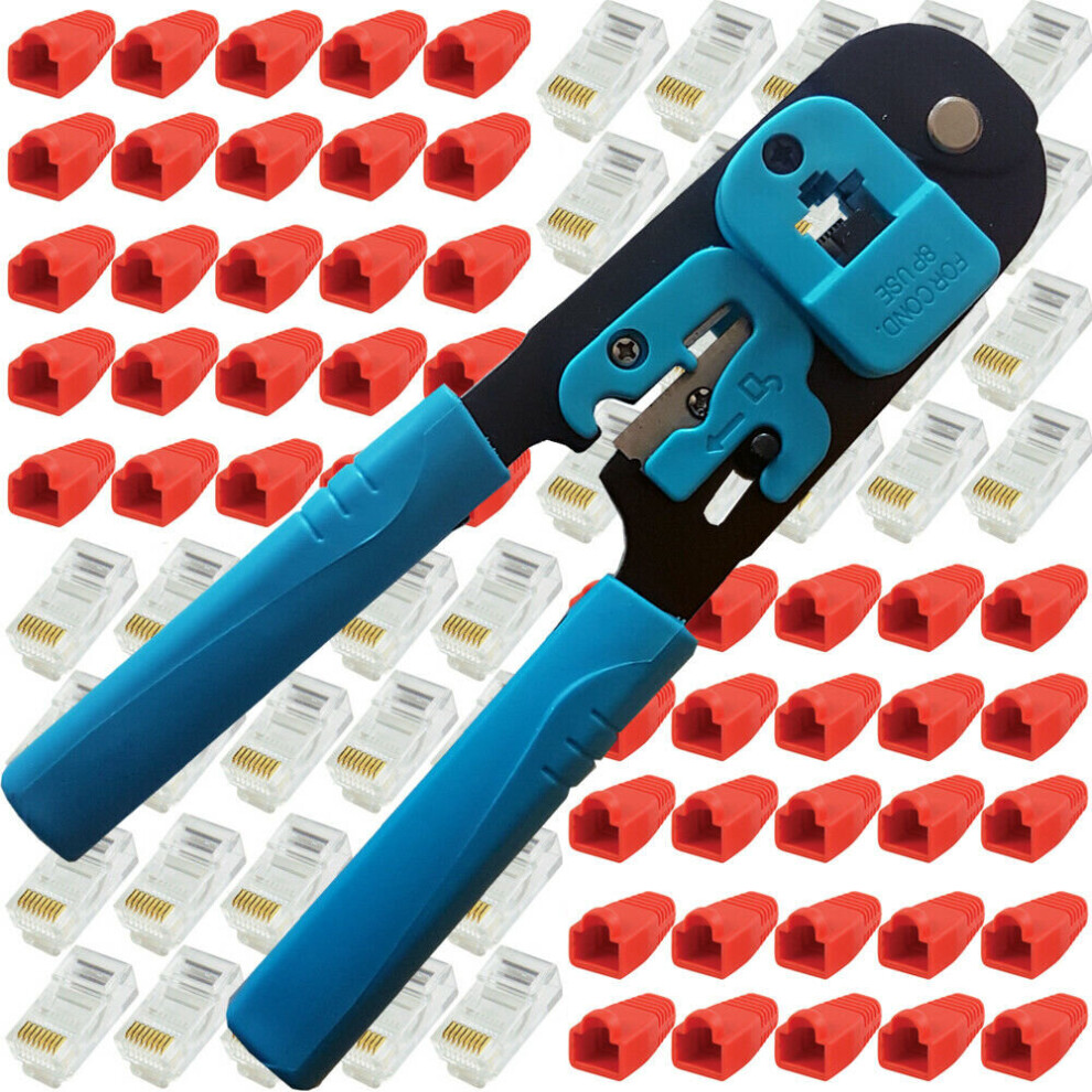 Rj45 Crimp Tool 100X Cat5e Connectors & Cable Strain Relief Network Jacks 8P8c 5055538137617