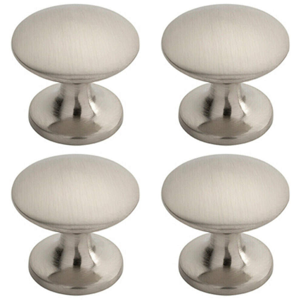 4x Fingertip Cabinet Door Knob 30mm Diameter Satin Nickel Cupboard Handle