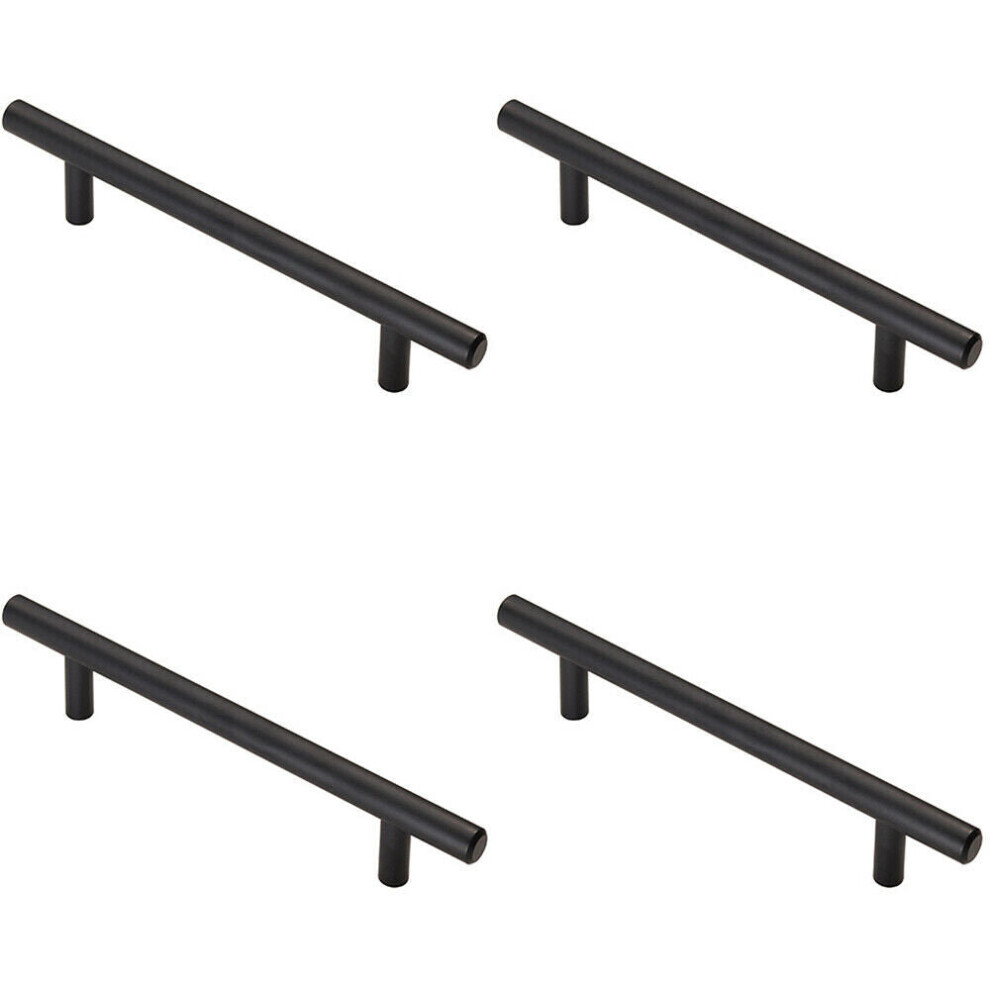 4X T Bar Cupboard Pull Handle 188 X 12Mm 128Mm Fixing Centres Matt Black 5056524200889