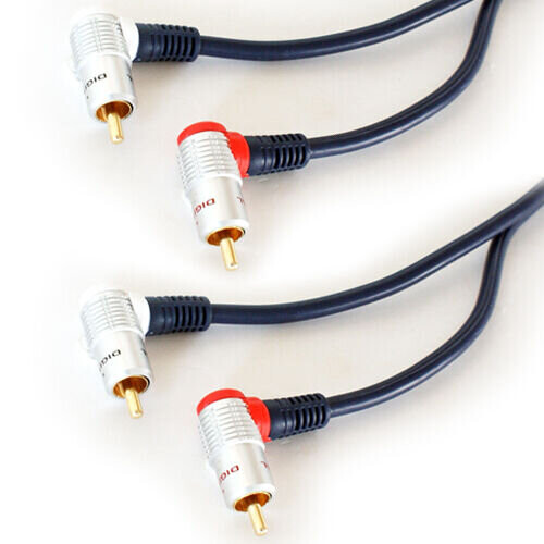 1.5m 2 RCA PHONO Right Angled Male Cable Lead Audio Interconnect 90 Degree Amp
