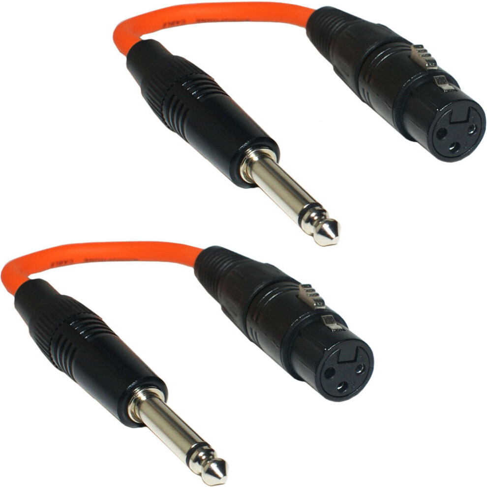 2x 6.35mm 1/4" Mono Jack Plug To XLR 3 Pin Female Socket Adapter Cable Mic Audio