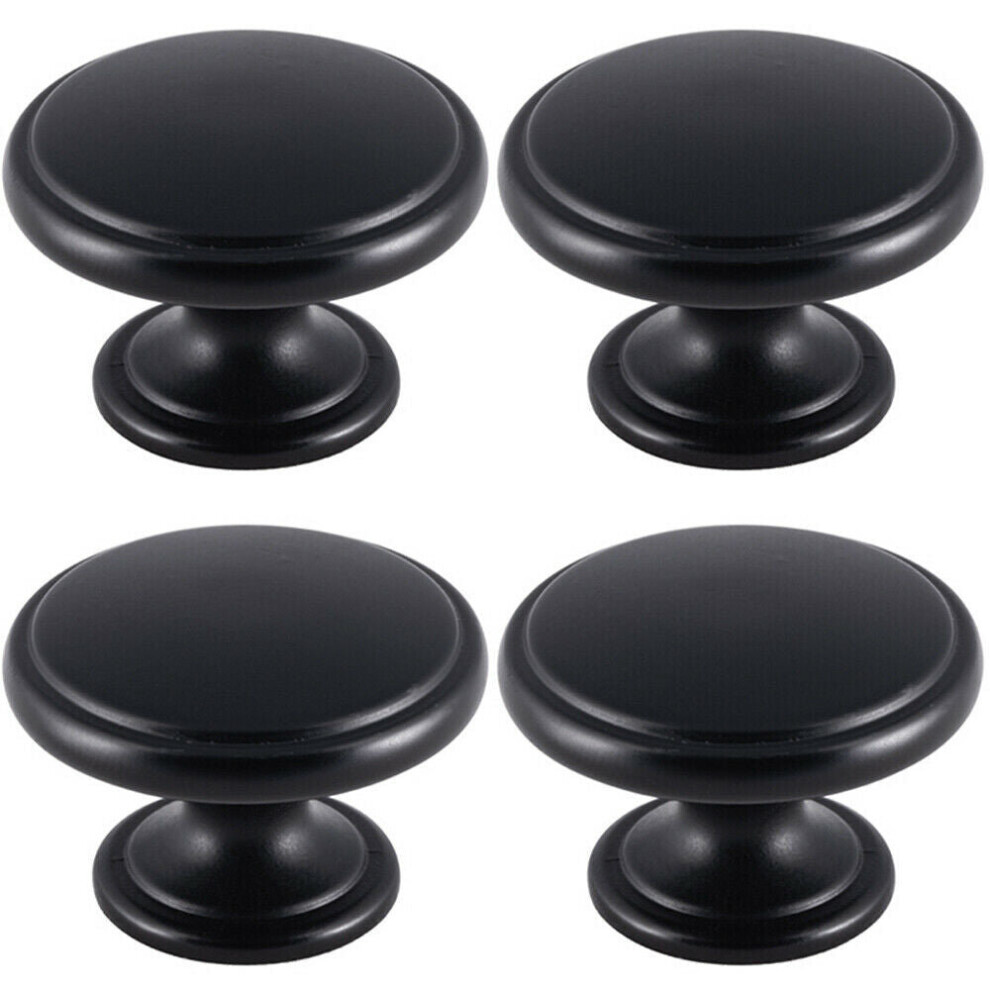 4x Ring Domed Cupboard Door Knob 38.5mm Diameter Matt Black Cabinet Handle