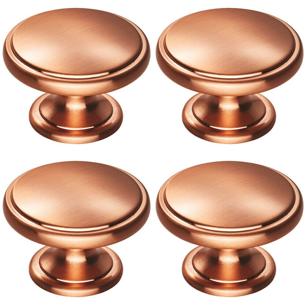 4x Ring Domed Cupboard Door Knob 38.5mm Diameter Satin Copper Cabinet Handle