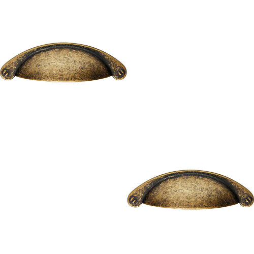 Loops 2x Traditional Cup Pull Handle 104 x 26mm 64mm Fixing Centres Antique Brass