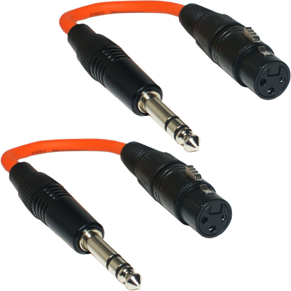 2x 6.35mm 1/4" Stereo Jack Plug To XLR 3 Pin Female Socket Adapter Cable Audio Mic