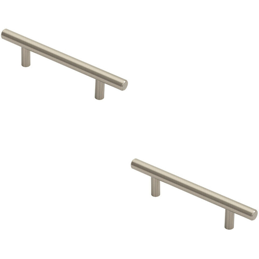 2X Round T Bar Cabinet Pull Handle 156 X 12Mm 96Mm Fixing Centres Satin Nickel 5056492585698