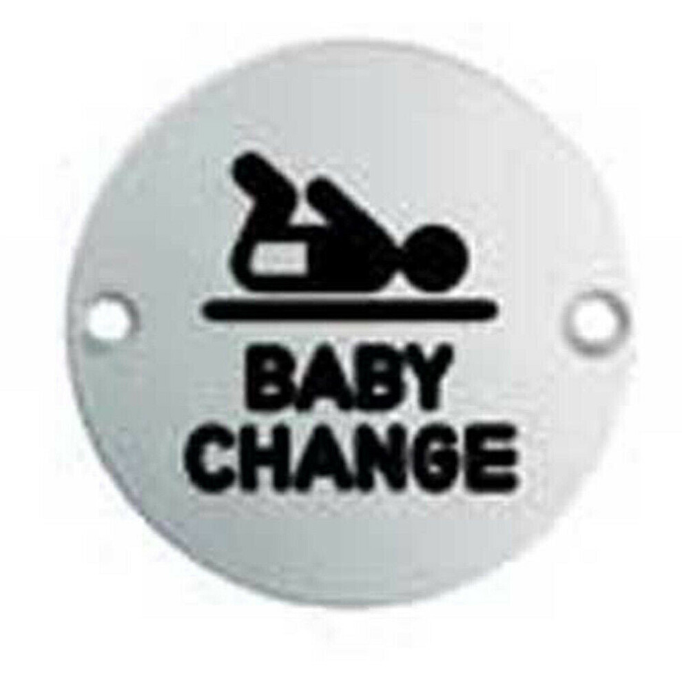 Loops Bathroom Door Baby Change Sign 64Mm Fixing Centres 76Mm Dia Satin Steel
