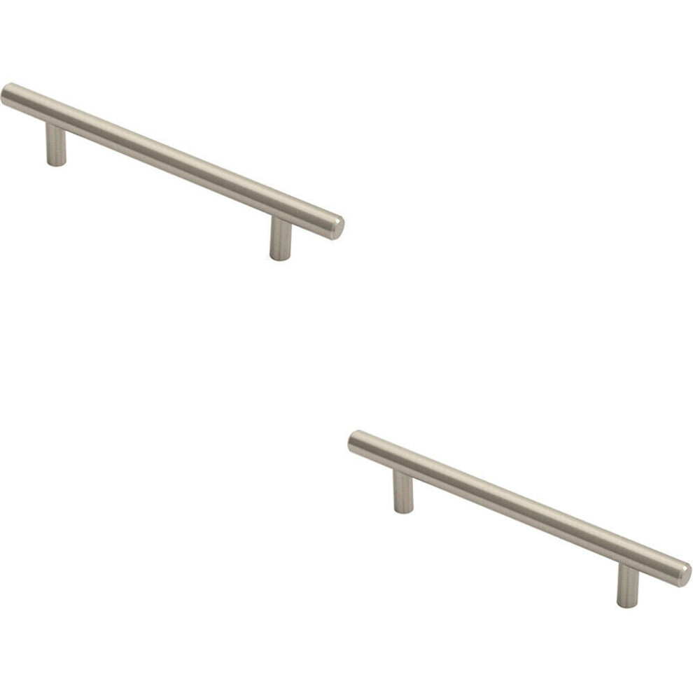 2X Round T Bar Cabinet Pull Handle 188 X 12Mm 128Mm Fixing Centres Satin Nickel 5056492585803