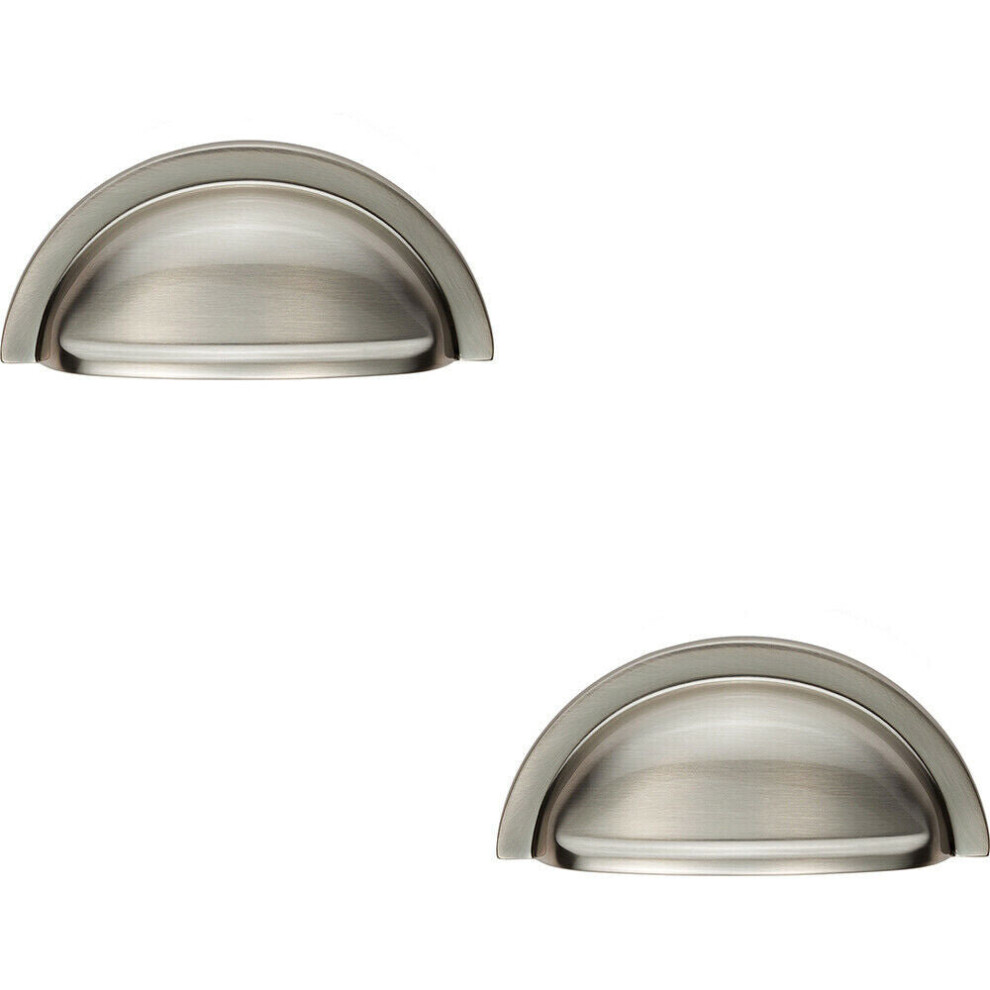 2X Cabinet Cup Pull Handle 91 X 45Mm 76Mm Fixing Centres Satin Nickel