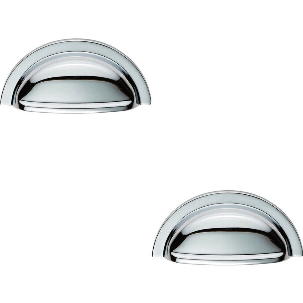 Loops 2X Cabinet Cup Pull Handle 91 X 45Mm 76Mm Fixing Centres Polished Chrome