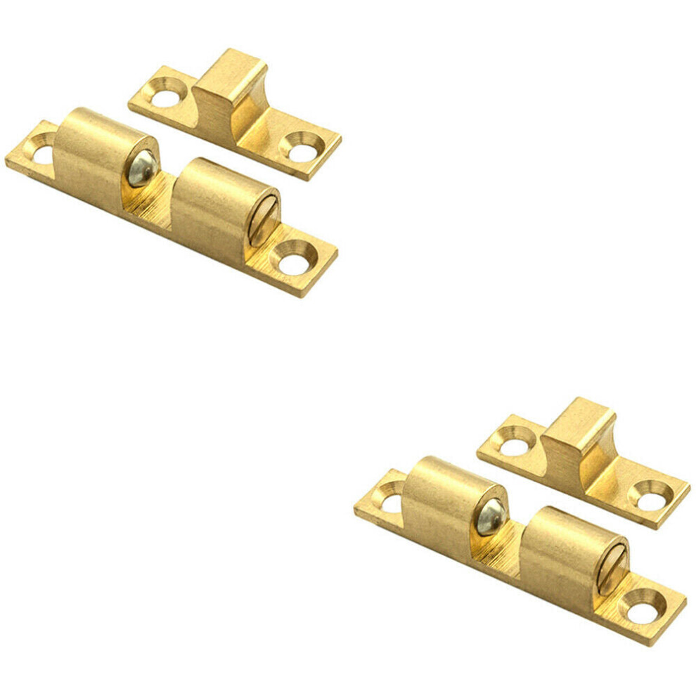 2x Double Ball Roller Cupboard Catch 60 x 11.5mm 50mm Fixing Centres Self Colour