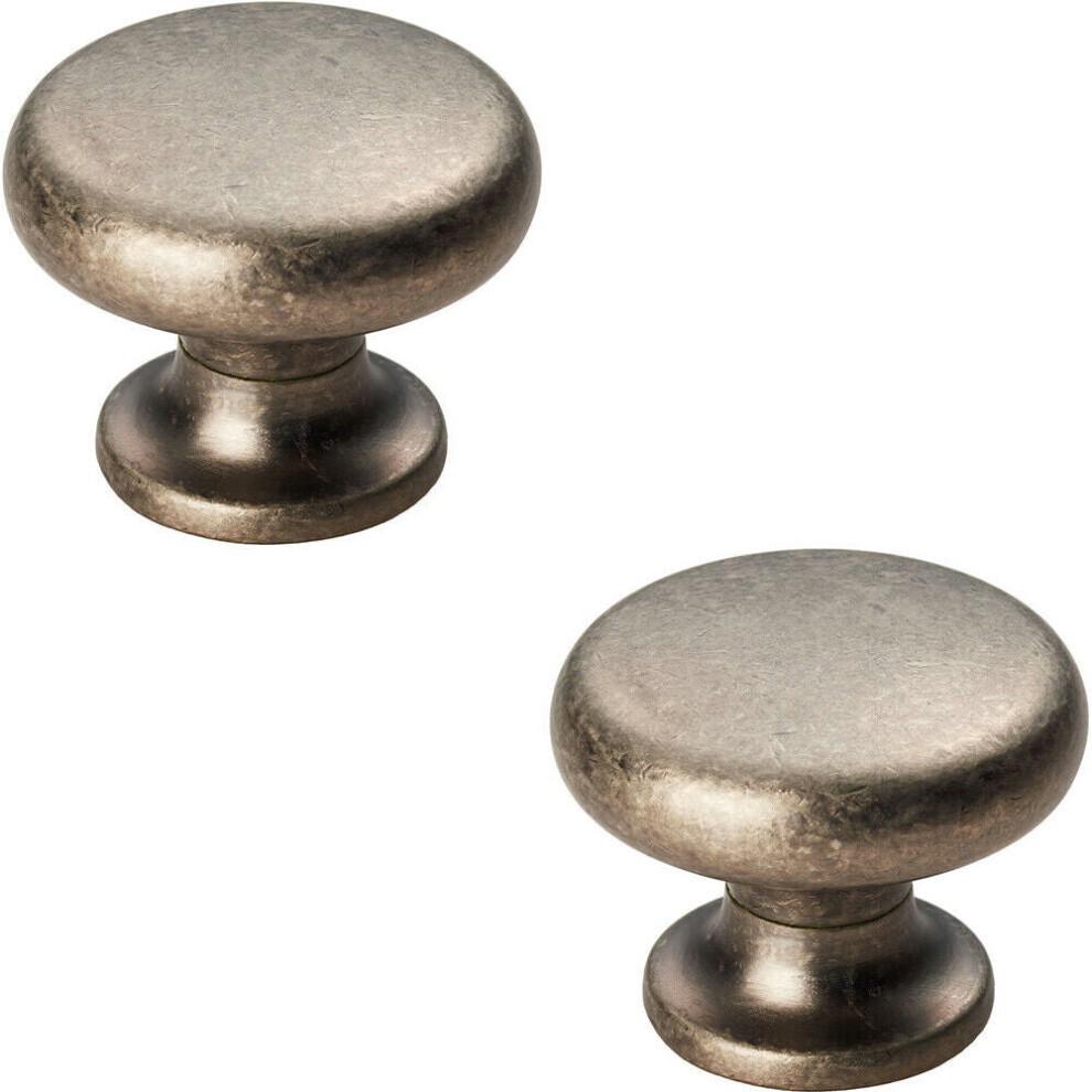 2X Flat Faced Round Door Knob 34Mm Diameter Pewter Small Cabinet Handle 5056492585773