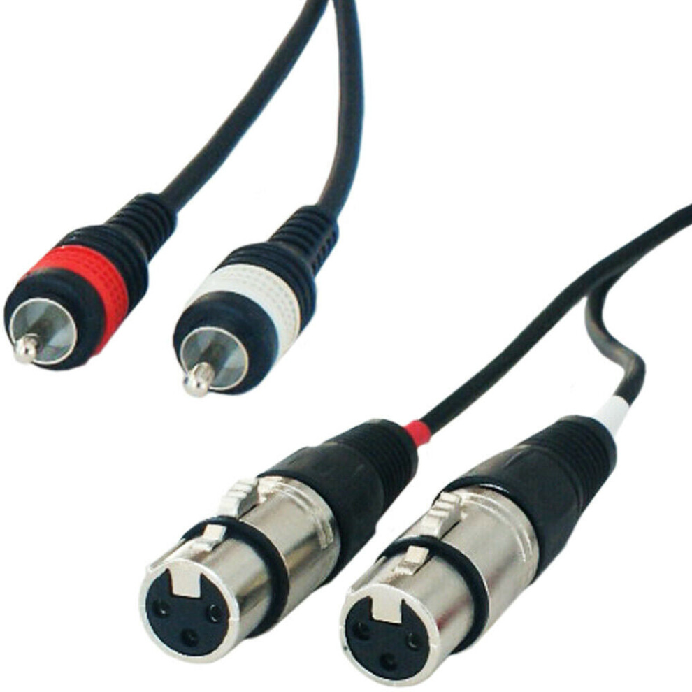 PRO 1.5m Twin XLR Female to 2x RCA PHONO Male Cable Double Dual Audio Plug Lead