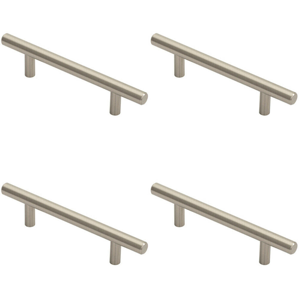 4x Round T Bar Cabinet Pull Handle 156 x 12mm 96mm Fixing Centres Satin Nickel