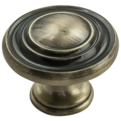 Loops Round Ringed Pattern Door Knob 32mm Diameter Antique Burnished Brass Handle