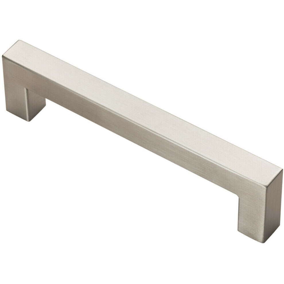 Square Linear Block Pull Handle 142 x 14mm 128mm Fixing Centres Satin Steel