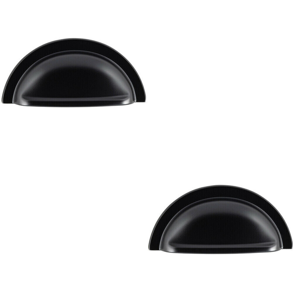 2x Cabinet Cup Pull Handle 91 x 45mm 76mm Fixing Centres Matt Black-image-OPC-P8WKPSV-NEW