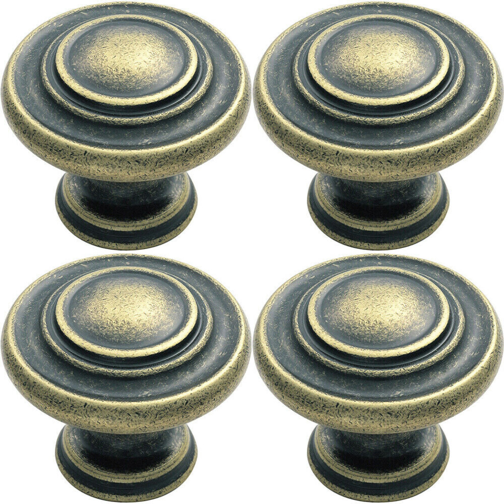 Loops 4X Round Ringed Pattern Door Knob 32Mm Diameter Antique Brass Cabinet Handle