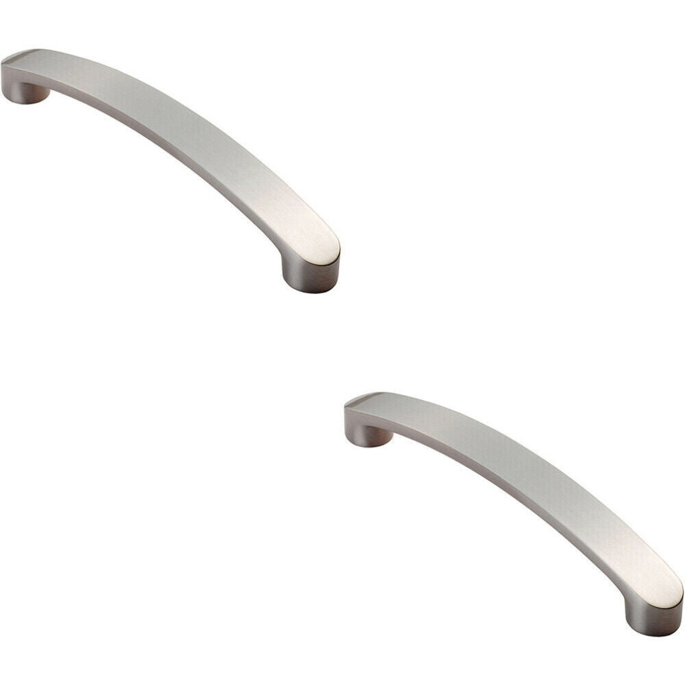 2X Flat Fronted Bow Pull Handle 140 X 12Mm 128Mm Fixing Centres Satin Nickel