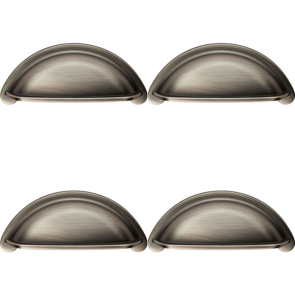 4x Cabinet Cup Pull Handle 94 x 41.5mm 76mm Fixing Centres Gun Metal