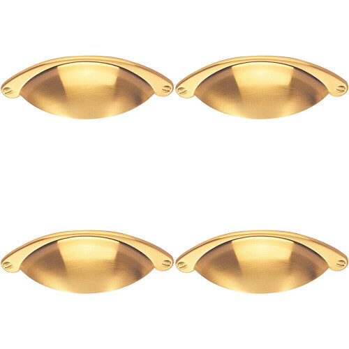 Loops 4x Traditional Cup Pull Handle 104 x 26mm 64mm Fixing Centres Satin Brass