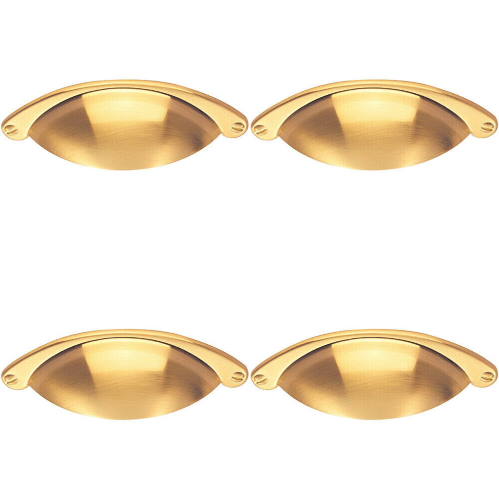 4X Traditional Cup Pull Handle 104 X 26Mm 64Mm Fixing Centres Satin Brass 5056524201329