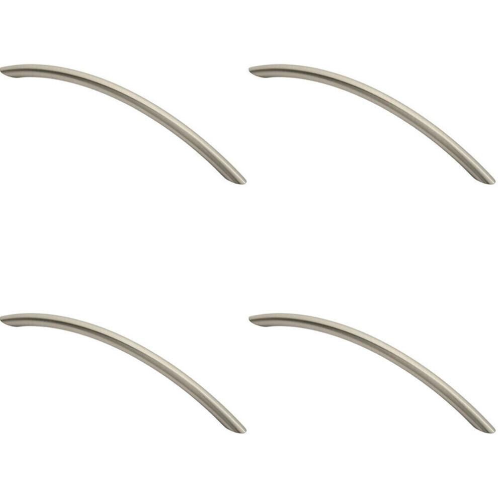 4x Curved Bow Cabinet Pull Handle 226 x 10mm 192mm Fixing Centers Satin Nickel