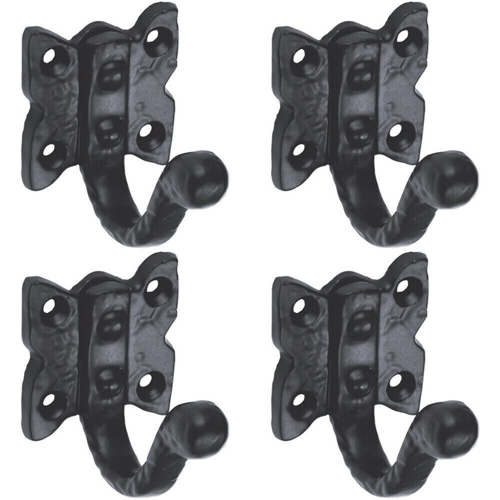 4x Single Ornate Wardrobe Hook on Butterfly Backplate 47mm Proj Black Antique