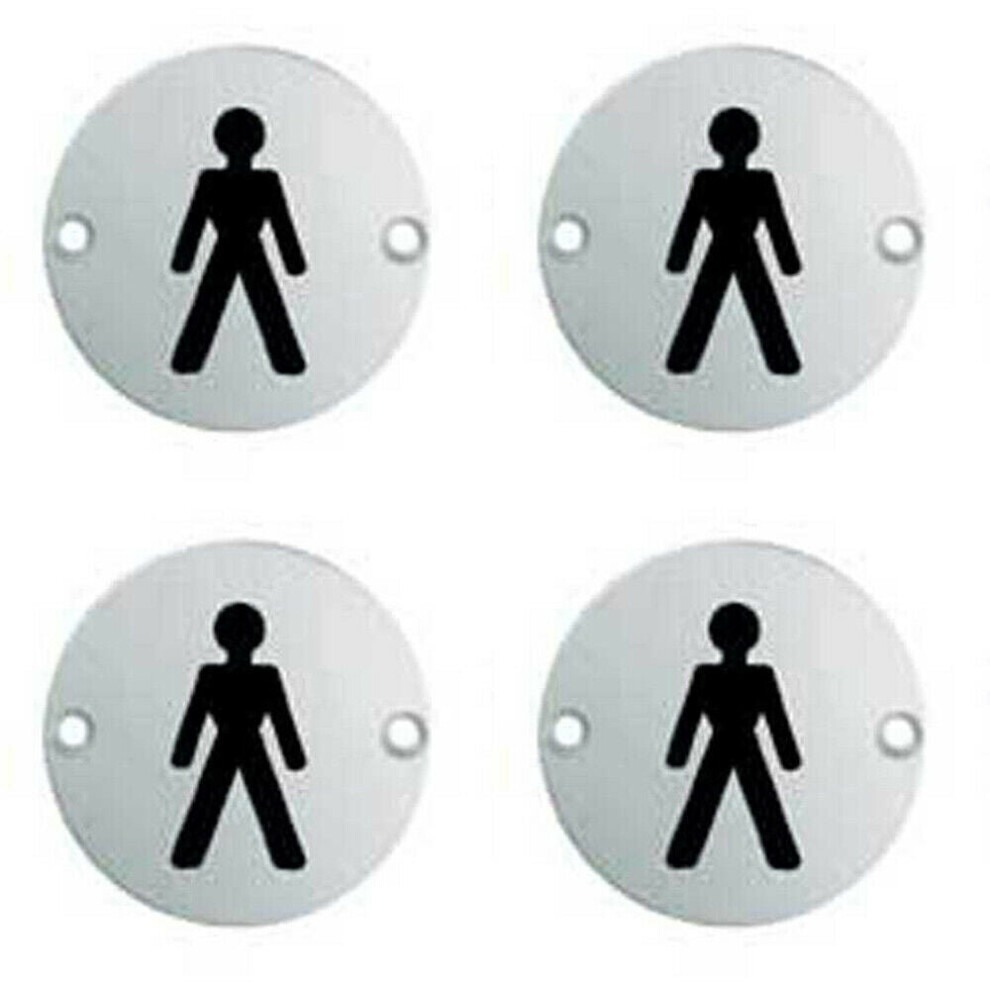 Loops 4X Bathroom Door Male Symbol Sign 64Mm Fixing Centres 76Mm Dia Polished Steel