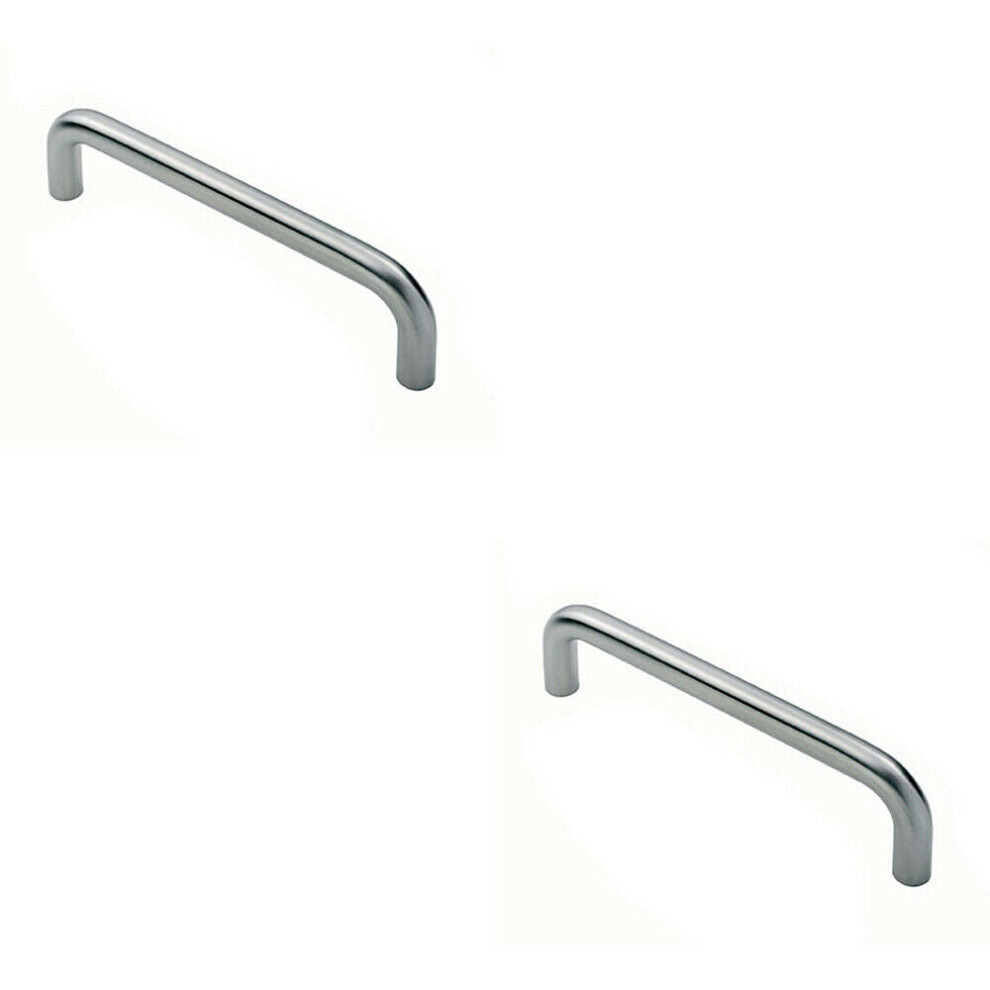 2x Round D Bar Pull Handle 22mm Dia 150mm Fixing Centres Satin Stainless Steel