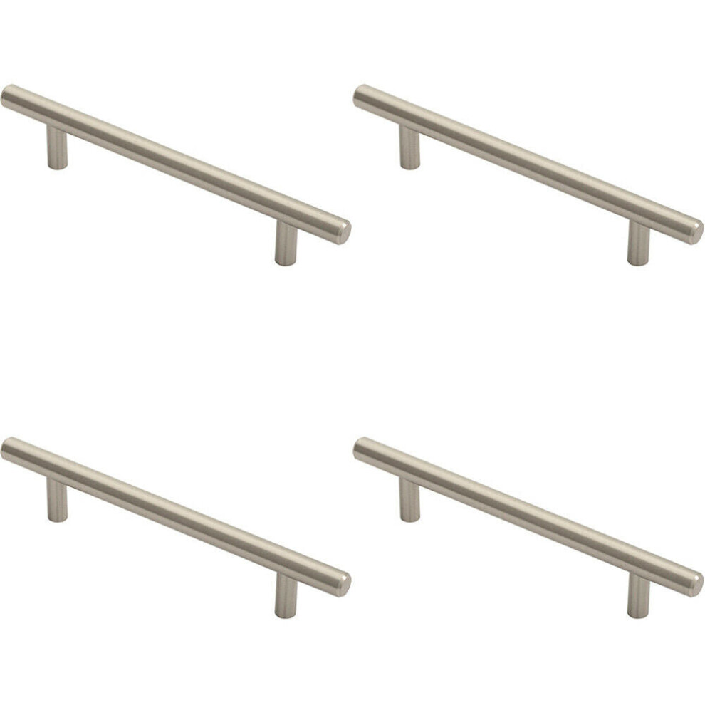 4x Round T Bar Cabinet Pull Handle 188 x 12mm 128mm Fixing Centres Satin Nickel