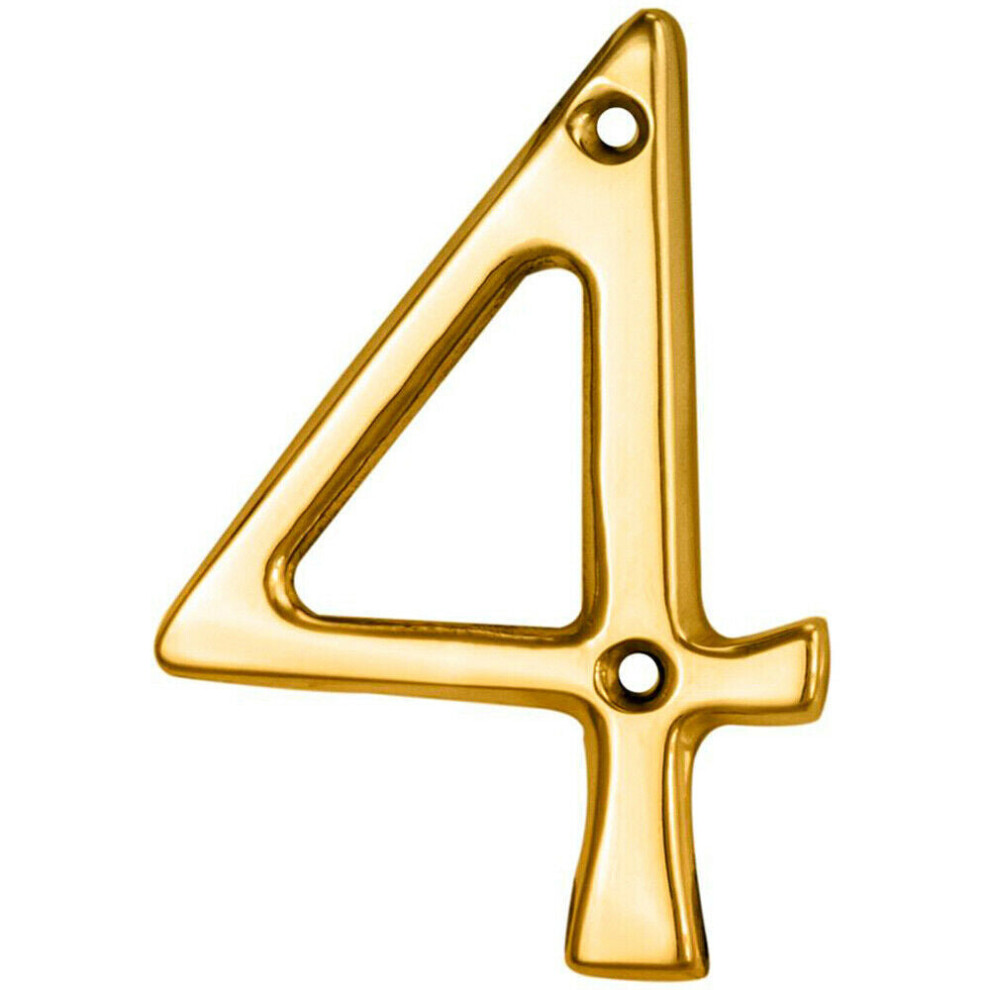 Loops Polished Brass Door Number 4 75Mm Height 4Mm Depth House Numeral Plaque
