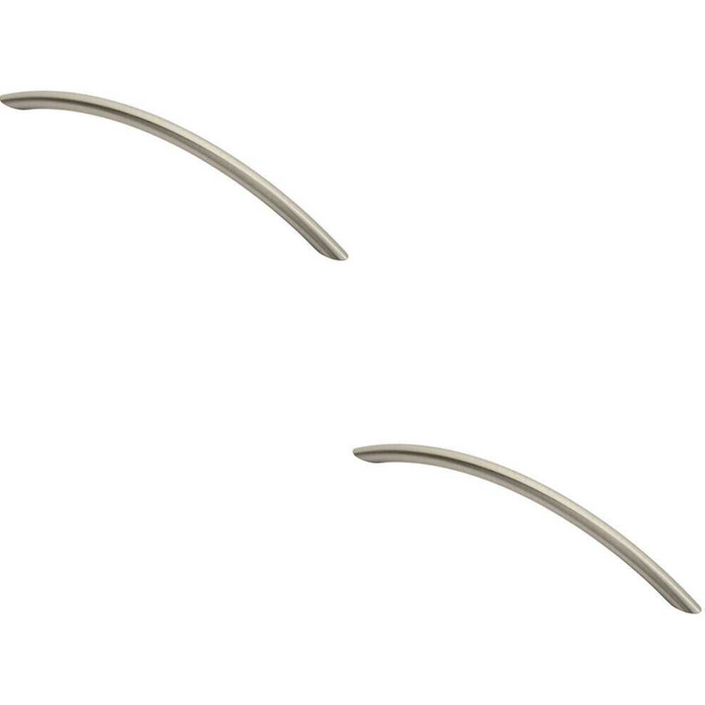 2x Curved Bow Cabinet Pull Handle 226 x 10mm 192mm Fixing Centers Satin Nickel