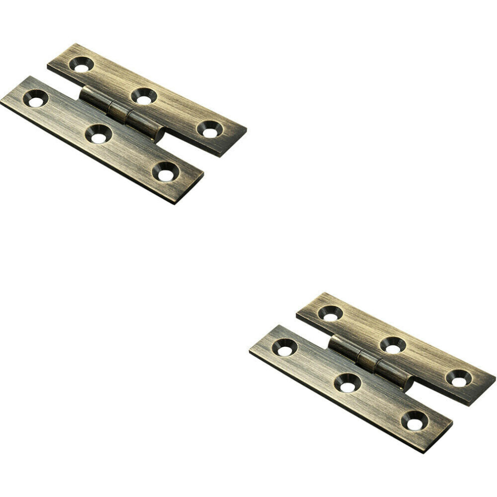 2x PAIR 63 x 38 x 2mm H Pattern Cabinet Hinge Antique Brass Cupboard Door