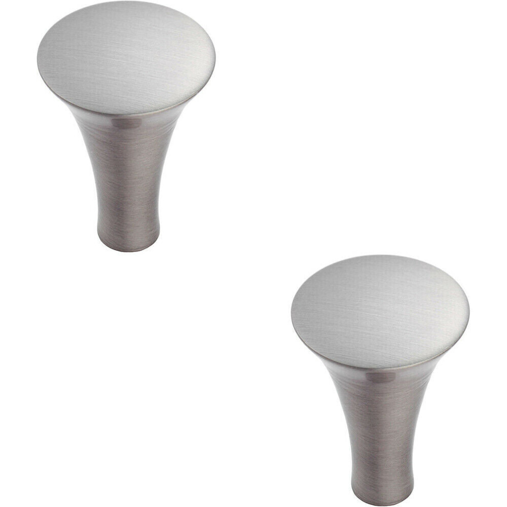 2x Trumpet Cupboard Door Knob 25mm Diameter Satin Nickel Cabinet Handle