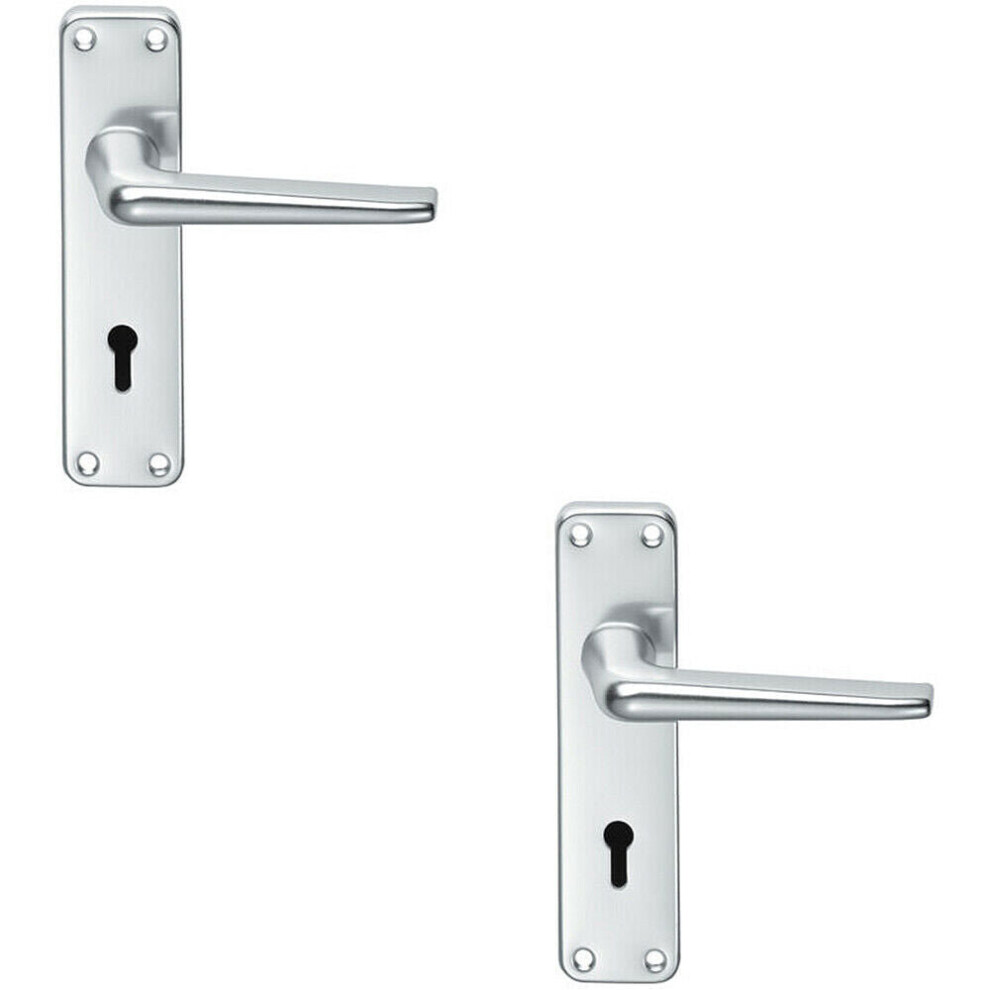 2X Pair Straight Tapered Handle On Lock Backplate 152 X 41Mm Satin Aluminium