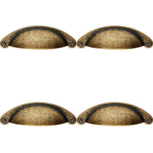 Loops 4x Traditional Cup Pull Handle 104 x 26mm 64mm Fixing Centres Antique Brass