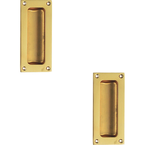 Loops 2x Recessed Sliding Door Flush Pull 102 x 45mm 10.5mm Depth Polished Brass