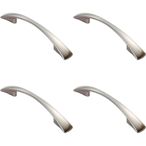 4x Tapered Pull Handle 138 x 16mm 96mm Fixing Centres Satin Nickel Curved Bow