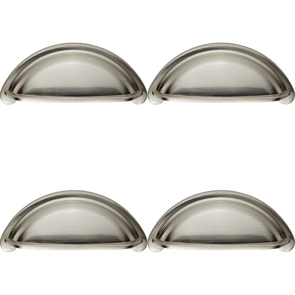 4x Cabinet Cup Pull Handle 94 x 41.5mm 76mm Fixing Centres Satin Nickel