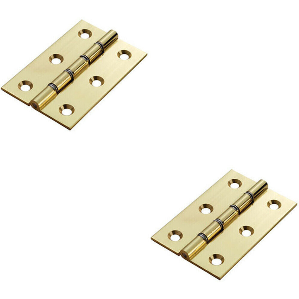 2x PAIR 76 x 50 x 2.5mm Double Steel Washered Butt Hinge Polished Brass Door