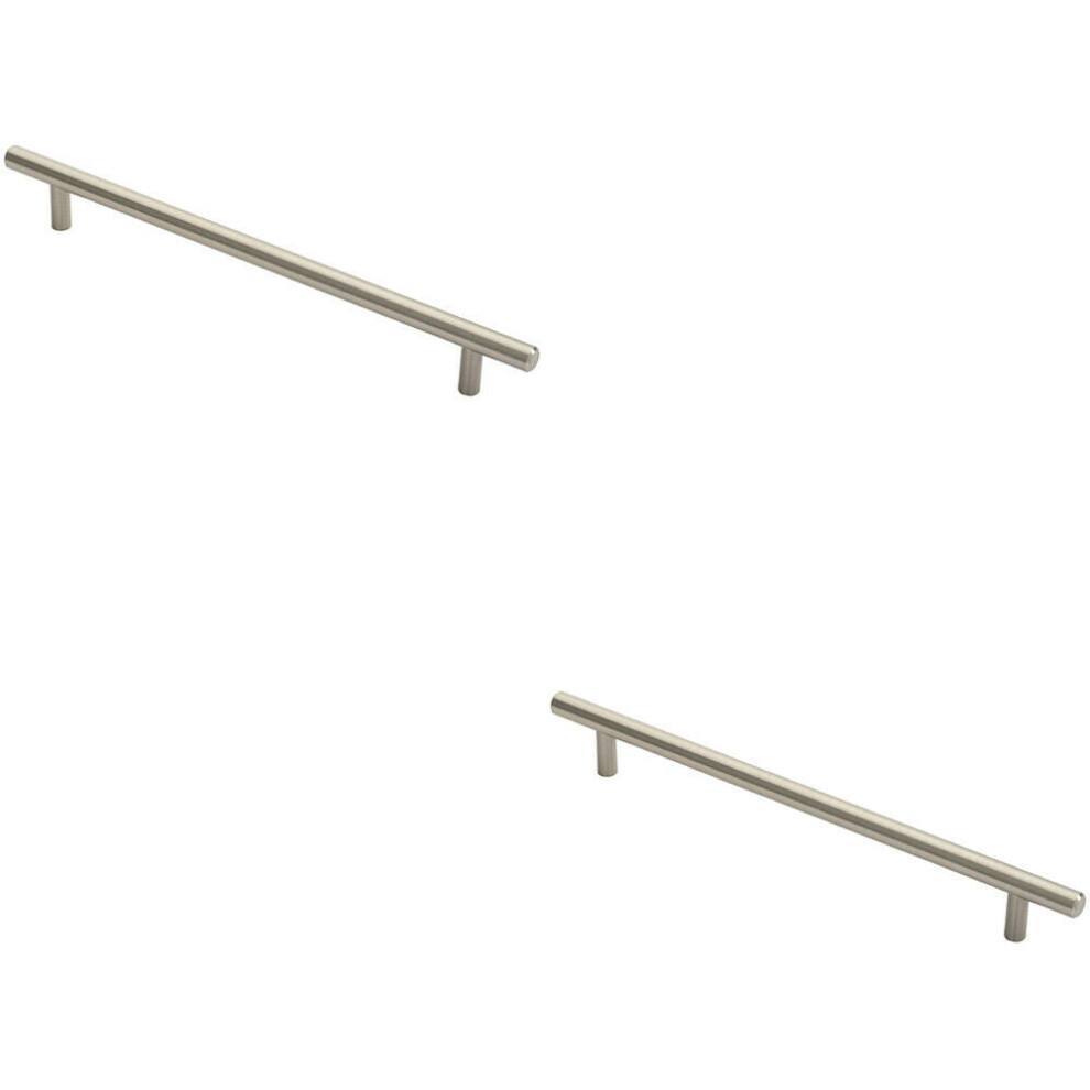 2X Round T Bar Cabinet Pull Handle 284 X 12Mm 224Mm Fixing Centres Satin Nickel 5056492586589