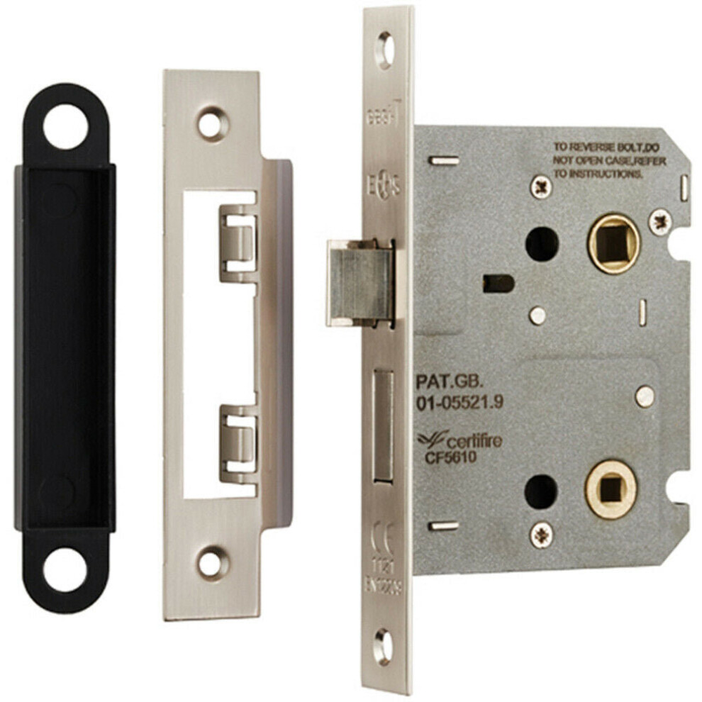 Locking Bathroom Door Sashlock Latch Square Forend 76mm Satin Nickel