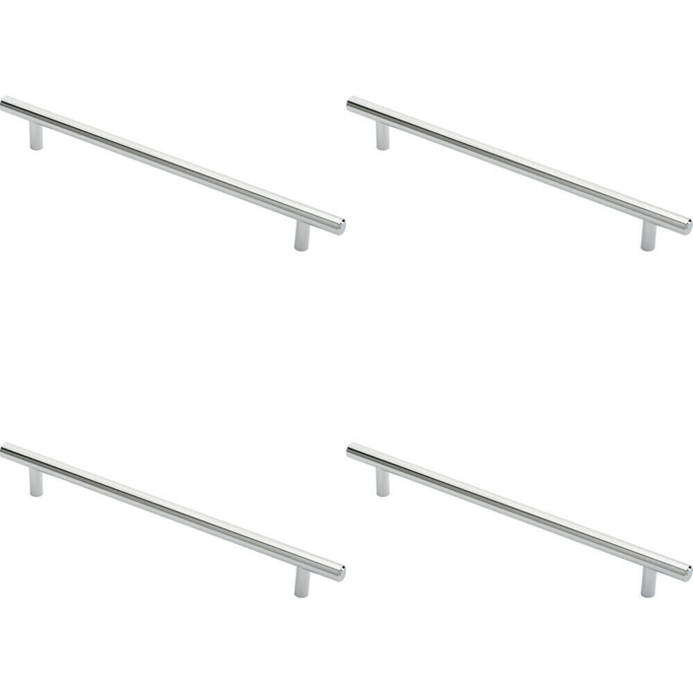 4x Round T Bar Cabinet Pull Handle 284 x 12mm 224mm Fixing Centres Chrome