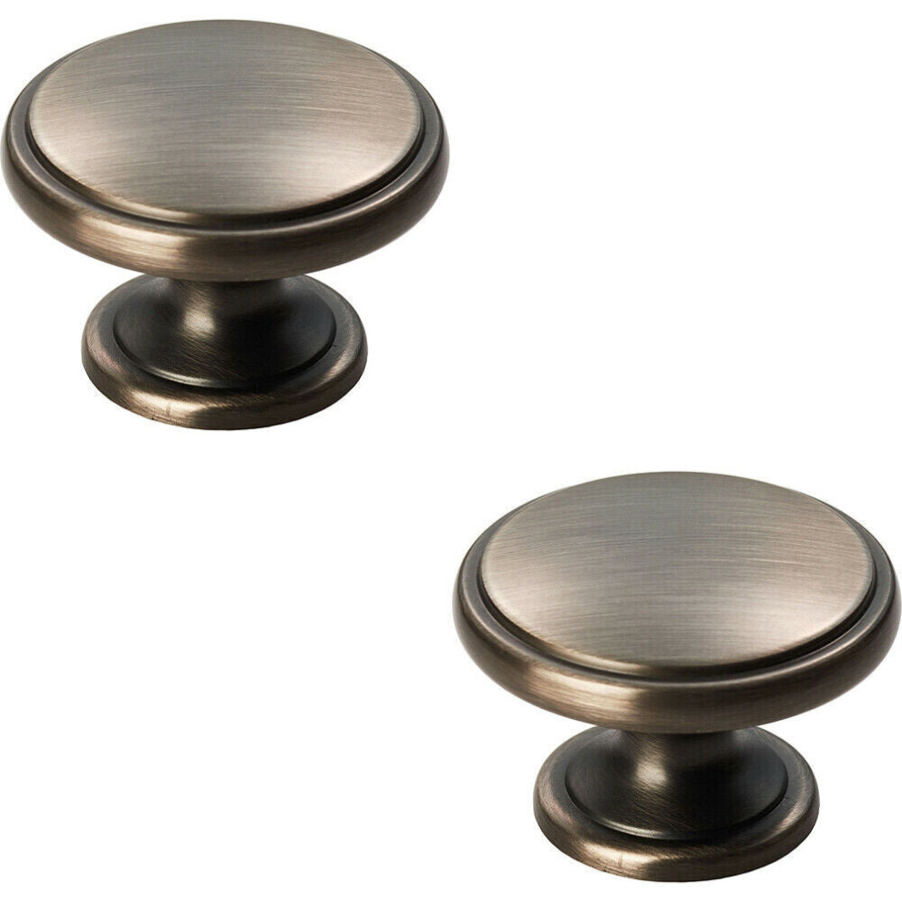 Loops 2X Ring Domed Cupboard Door Knob 38.5Mm Diameter Gun Metal Cabinet Handle