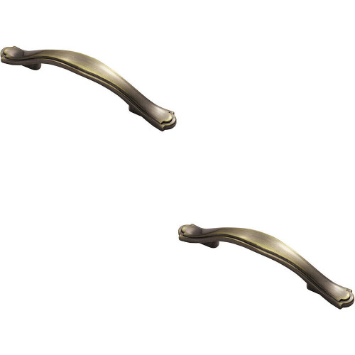 Loops 2x Stepped Edge Cupboard Bow Pull Handle 76mm Fixing Centres Burnished Brass