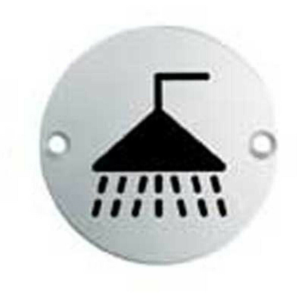 Loops Bathroom Door Shower Symbol Sign 64Mm Fixing Centres 76Mm Dia Satin Steel