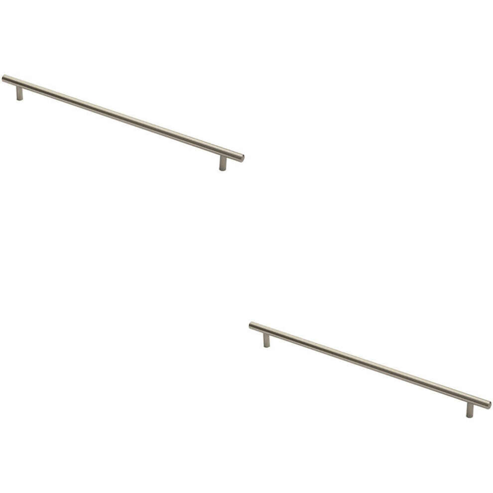 2x Round T Bar Cabinet Pull Handle 412 x 12mm 352mm Fixing Centres Satin Nickel