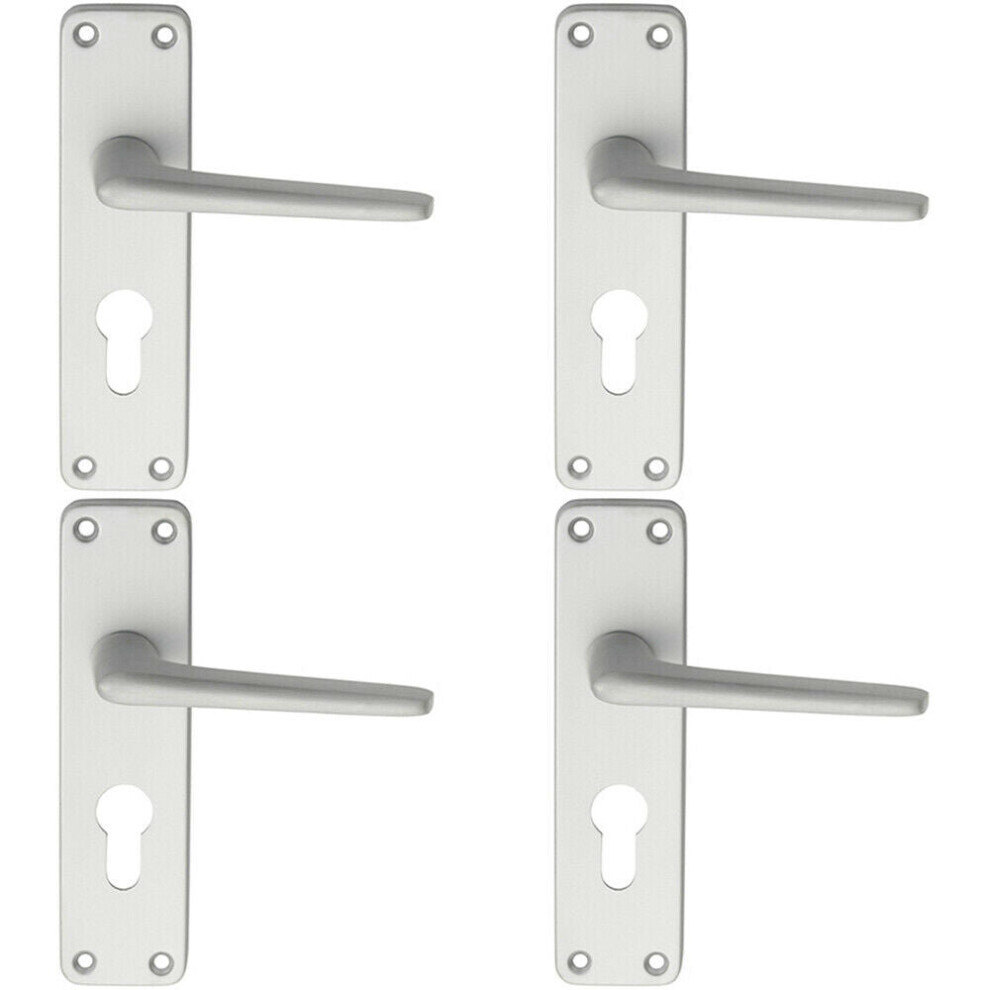 4x PAIR Straight Tapered Lever on Euro Lock Backplate 152 x 41mm Satin Aluminium